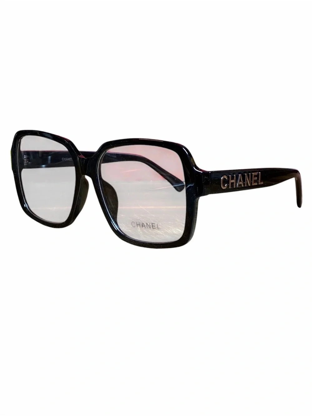 Oversized Blue Light Glasses - Black & Gold Spell- Out Logo